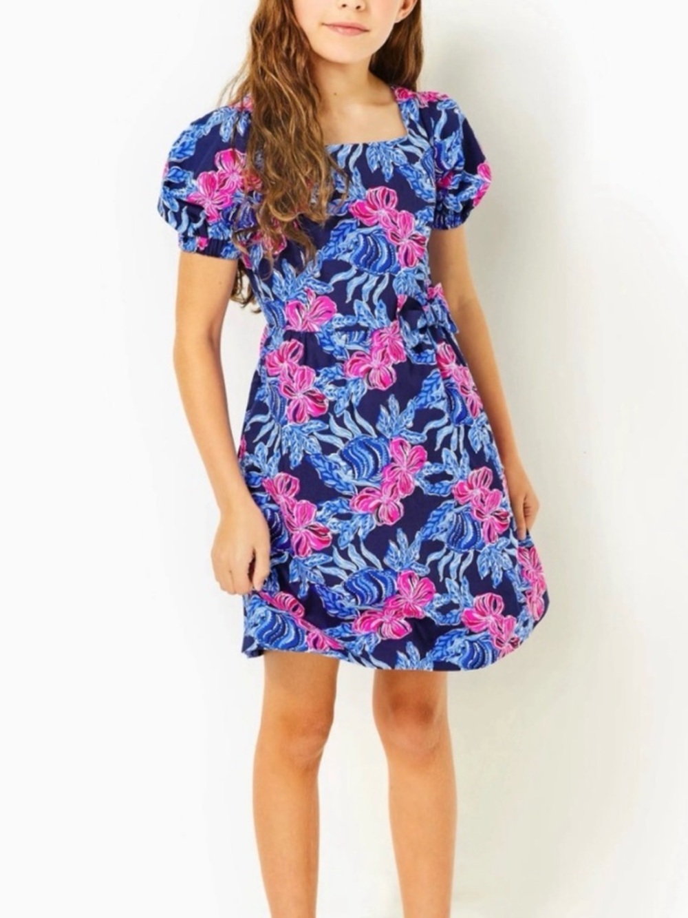 Lilly Pulitzer Girls Sz 14 Low Tide Navy Its Ofishell Alannah Dress Puff Sleeve